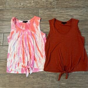 Sanctuary Sleeveless Tie-Front Tops - Pink Tie-Dye and Rust | L